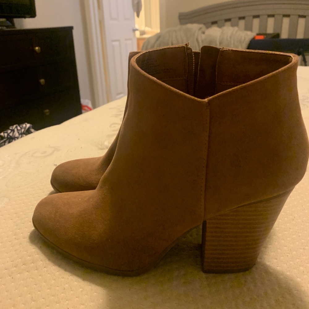 Tan booties.